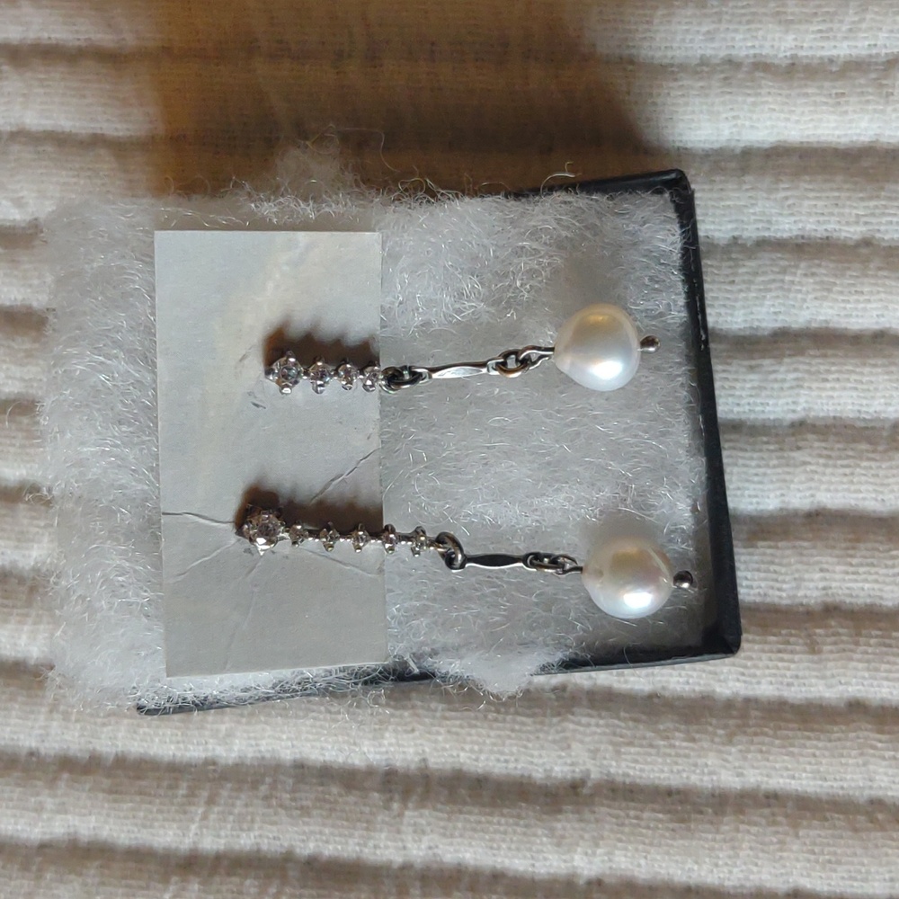 Wyther CZ and pearl assymetrical earrings